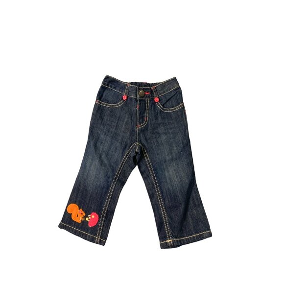 Gymboree Girls Infant Baby Size 12 18 months Jeans Acorn Hedgehog patch Straight - Picture 1 of 4